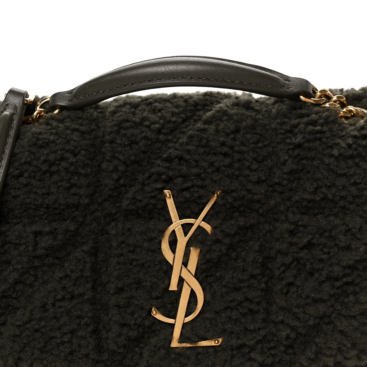 Saint Laurent Shearling Monogram Small Jamie Shoulder Bag Moss