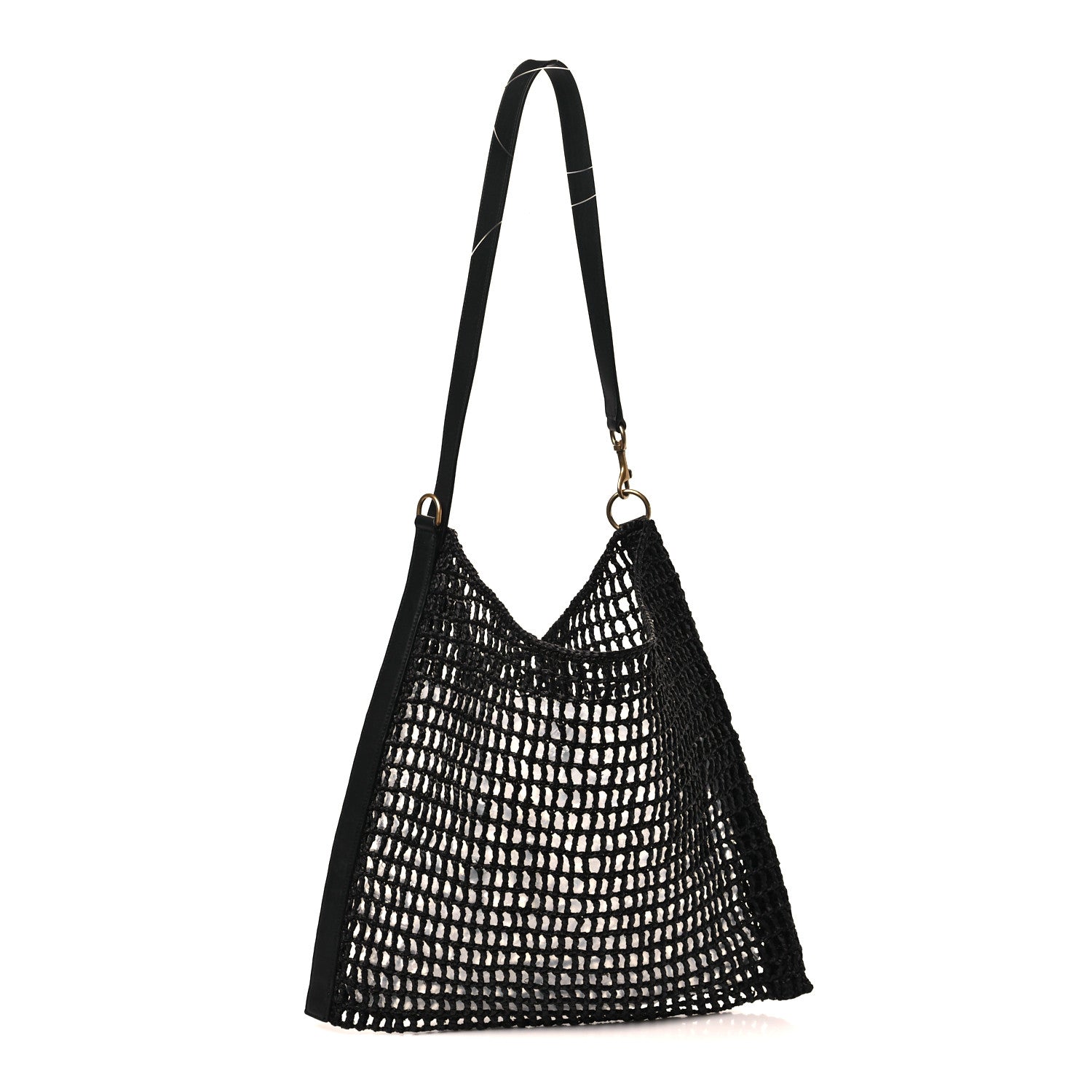 Saint Laurent Raffia Calfskin Oxalis Shoulder Bag Black