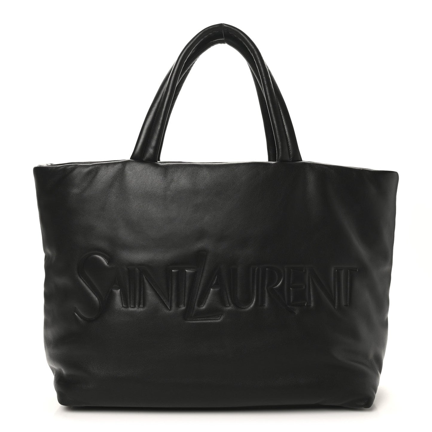 SAINT LAURENT Lambskin Wide Puffer Tote Black