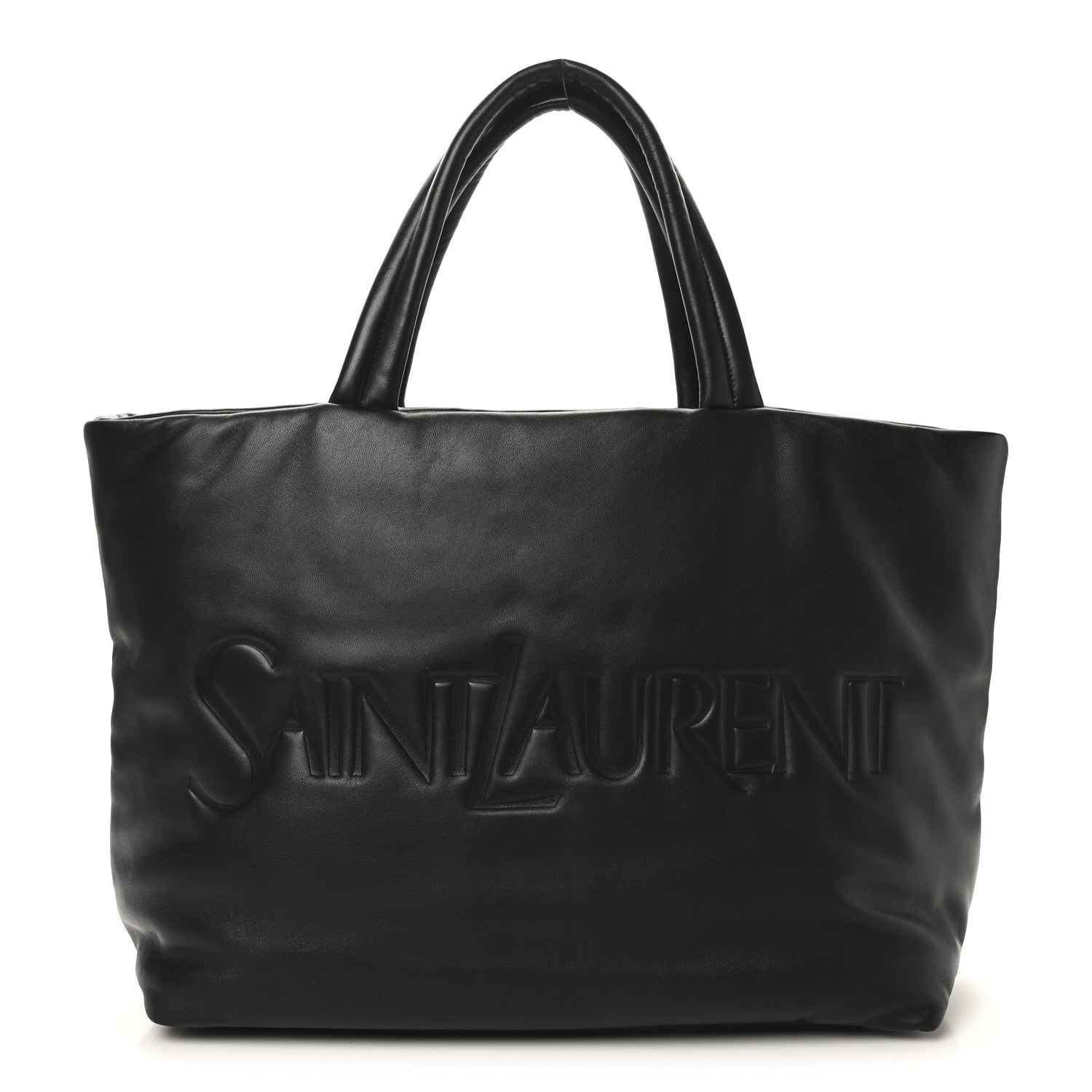 SAINT LAURENT Lambskin Wide Puffer Tote Black