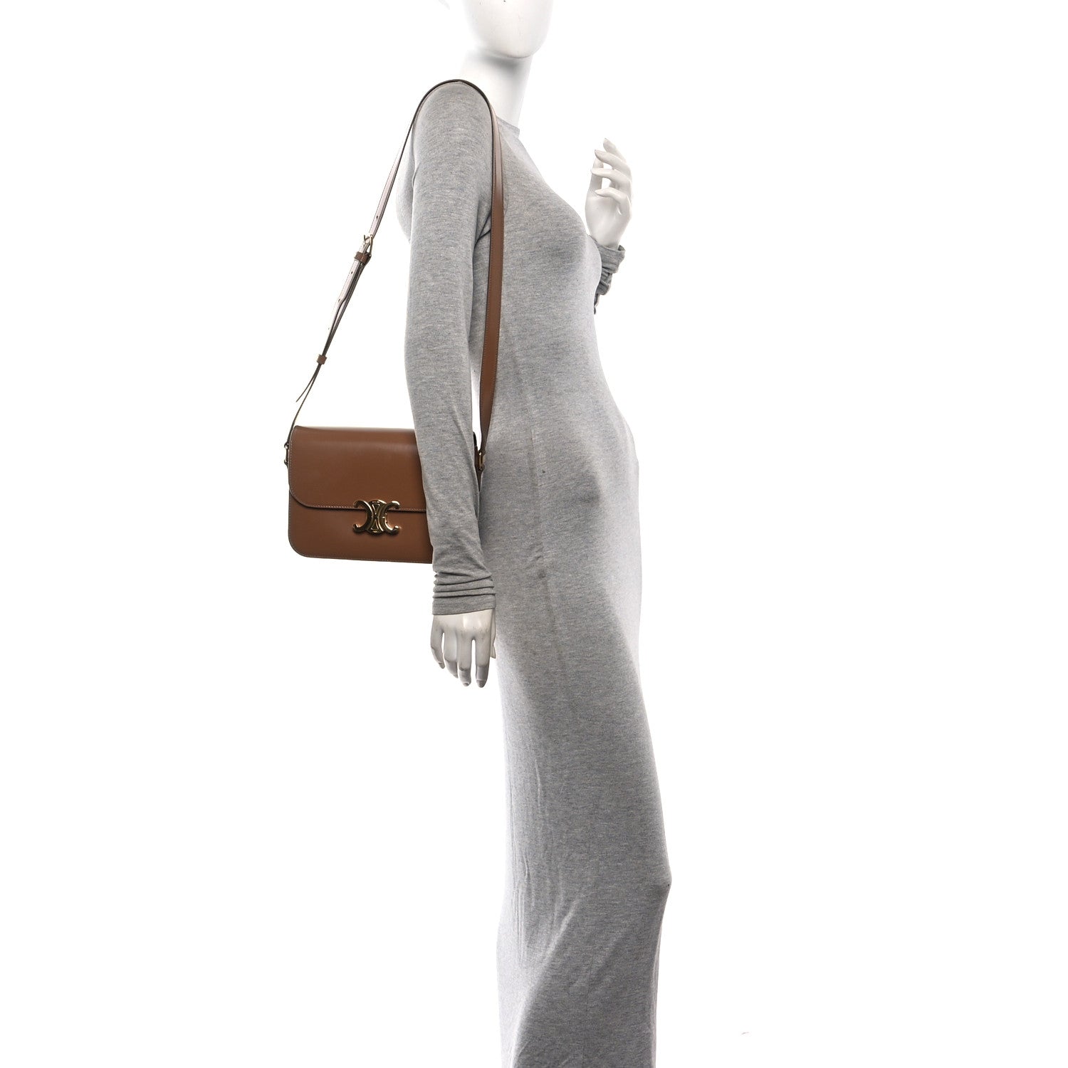 Bronze shiny calfskin shoulder bag with crossbody strap and gold-tone Triomphe clasp