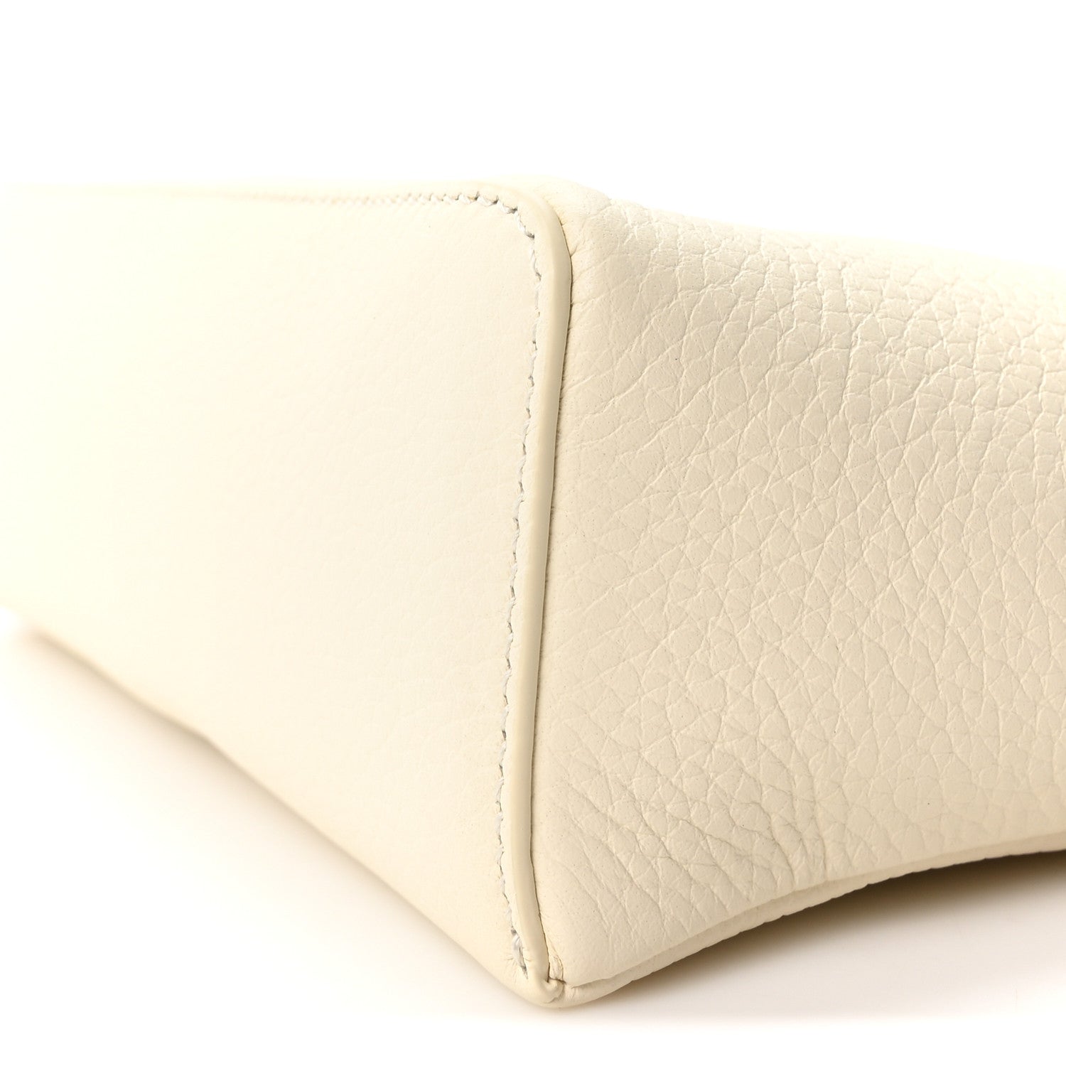 Loro Piana grained calfskin pouch side seam with stitched panel detail in white