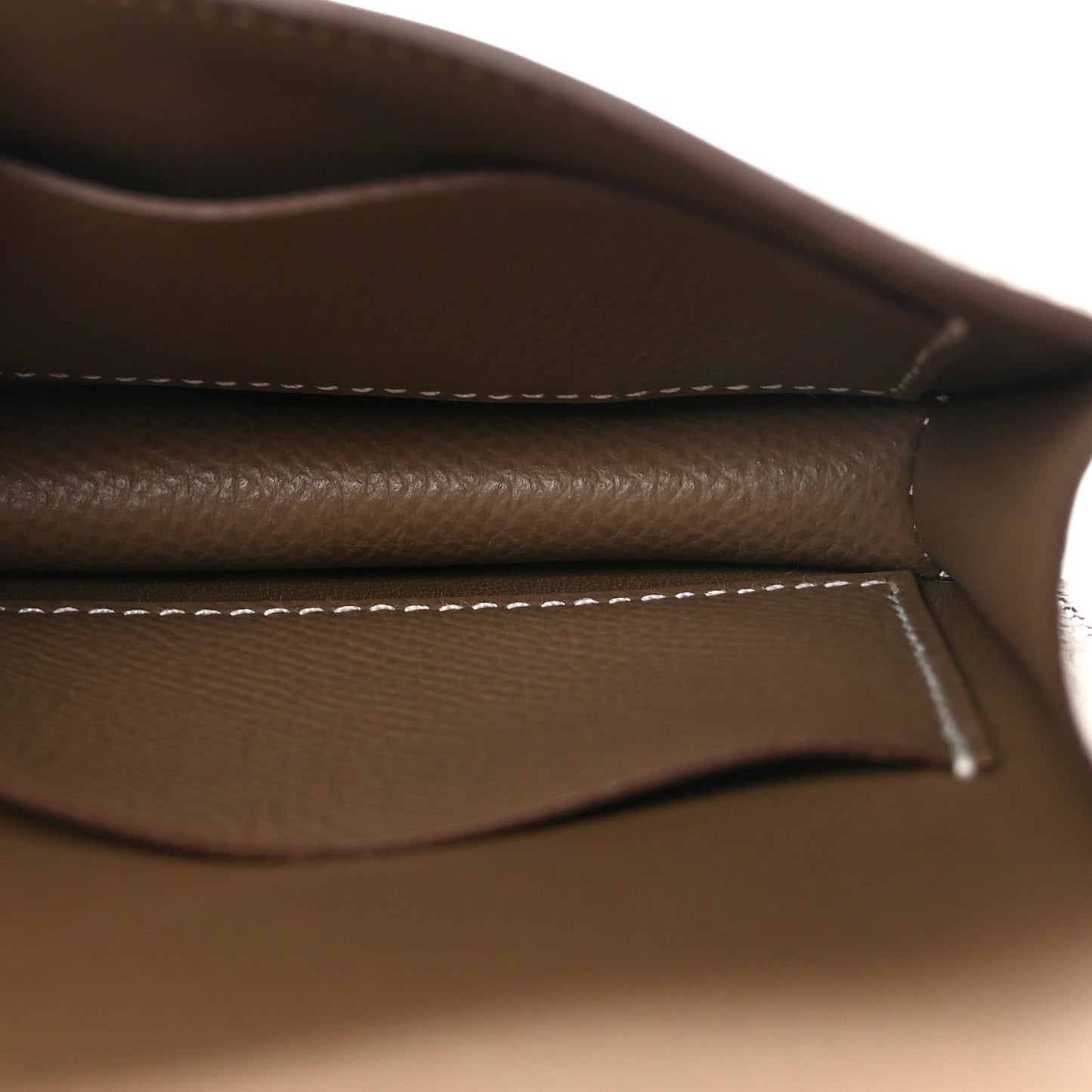 Hermes Constance slim wallet interior seam and lining, textured brown leather with stitching