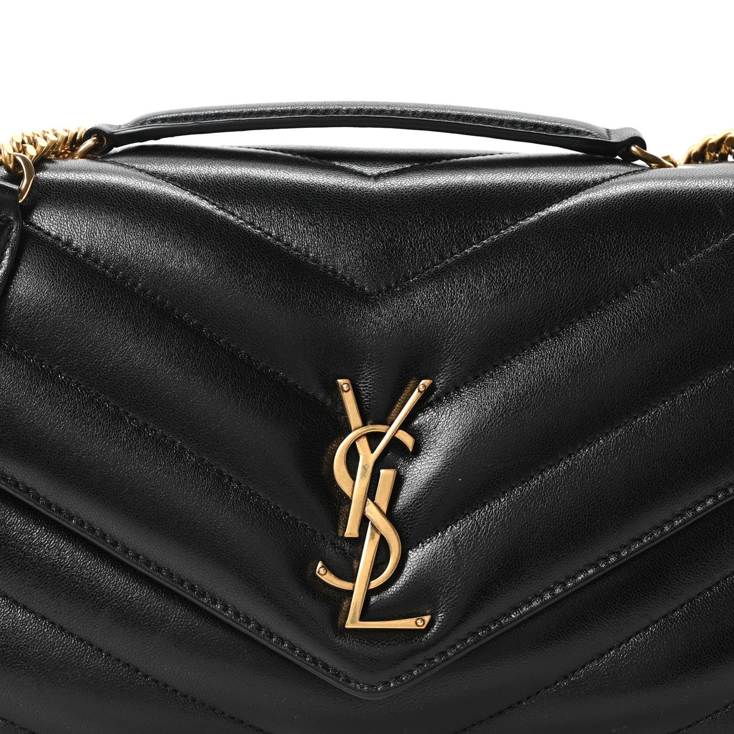 Saint Laurent Loulou Lambskin Chevron Quilted Medium Shoulder Bag Black