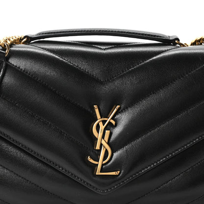 Saint Laurent Loulou Lambskin Chevron Quilted Medium Shoulder Bag Black