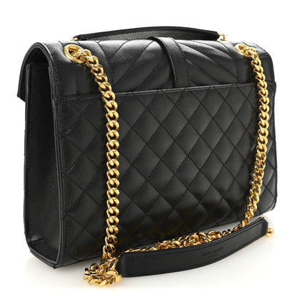 Saint Laurent Grain De Poudre Matelasse Triquilt Medium Monogram Satchel Black