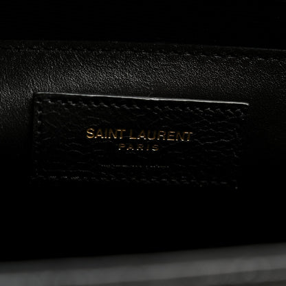 Saint Laurent Grain De Poudre Textured Mixed Matelasse Triquilt Medium Monogram Satchel Black
