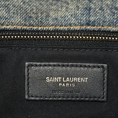 Saint Laurent Denim Quilted Medium Loulou Puffer Monogram Chain Satchel Blue Cinnamon