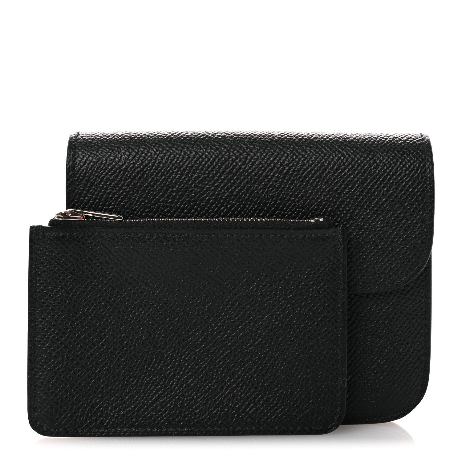 Black slim leather wallet with flap and front H clasp