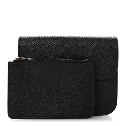 Black slim leather wallet with flap and front H clasp