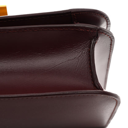 Celine burgundy box flap bag leather corner with contrast stitching detail