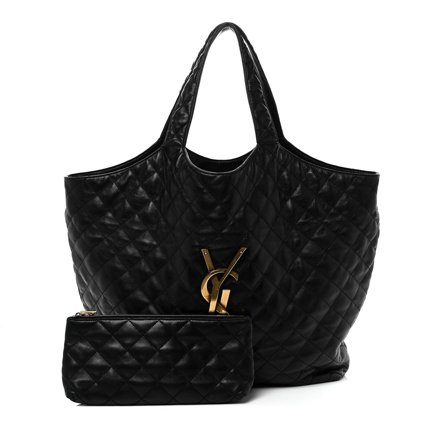 Saint Laurent Lambskin Quilted Maxi Icare Shopping Tote Black
