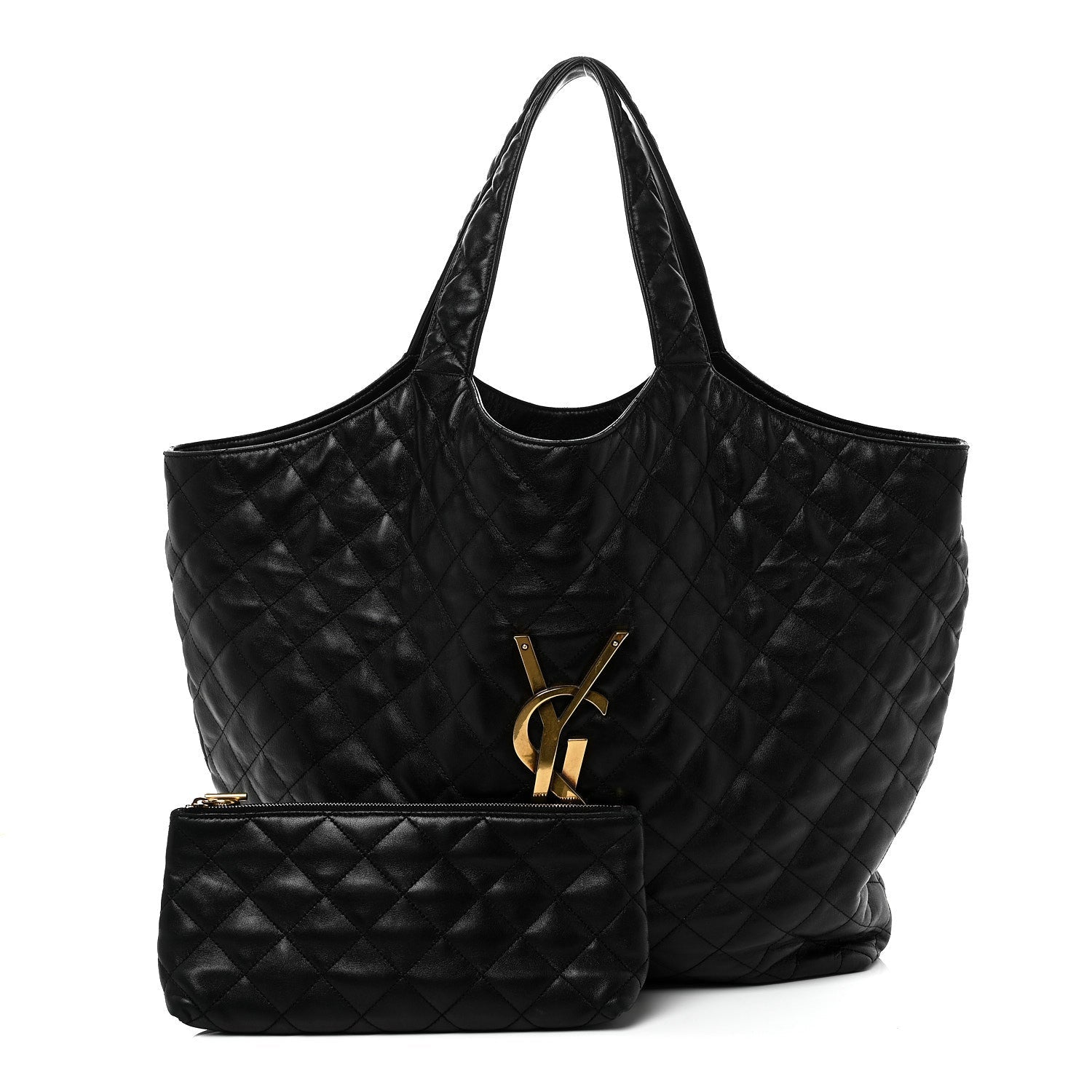 Saint Laurent Lambskin Quilted Maxi Icare Shopping Tote Black