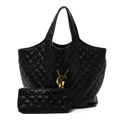 Saint Laurent Lambskin Quilted Maxi Icare Shopping Tote Black