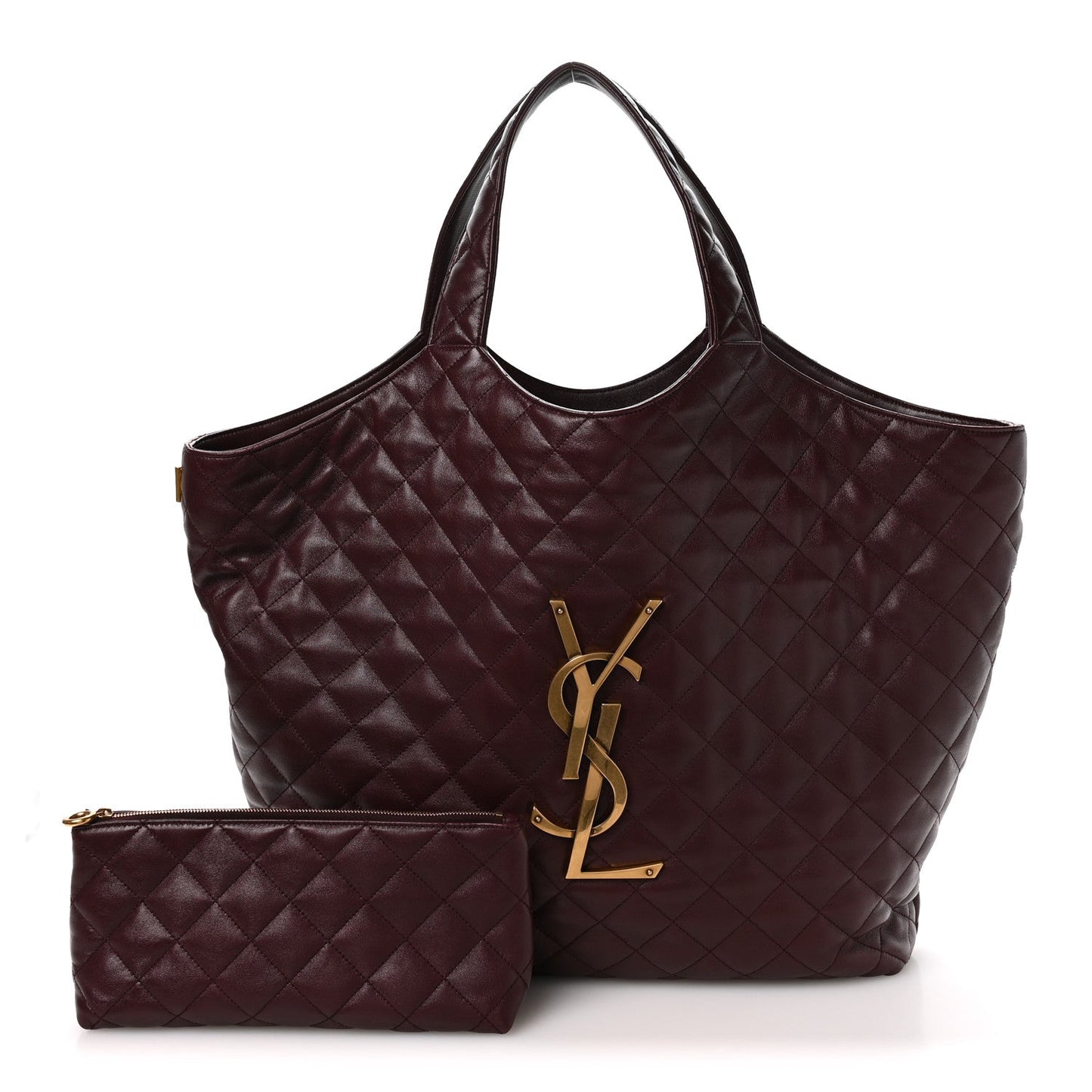 Saint Laurent Lambskin Quilted Maxi Icare Shopping Tote Rouge Cabernet