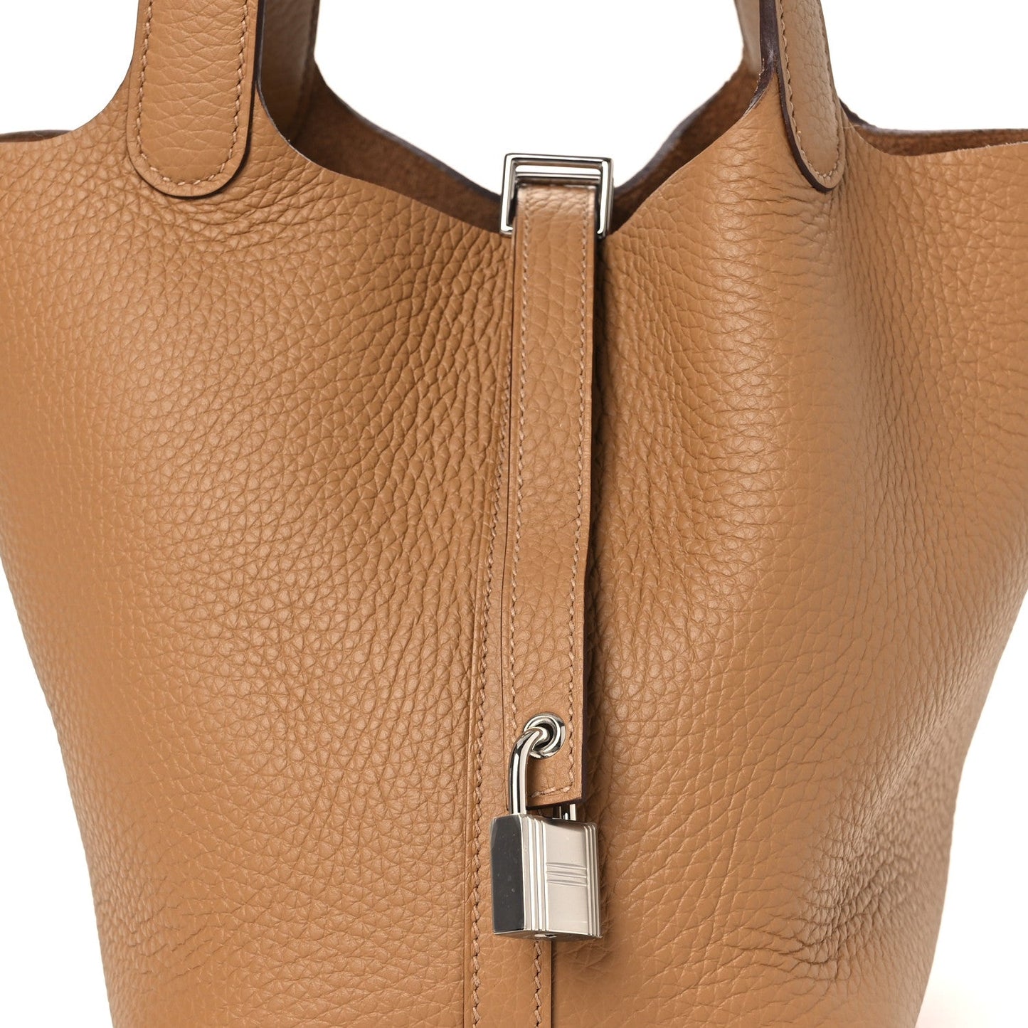 Picotin Lock 18 PM Bucket Bag Textured Calfskin Leather Biscuit
