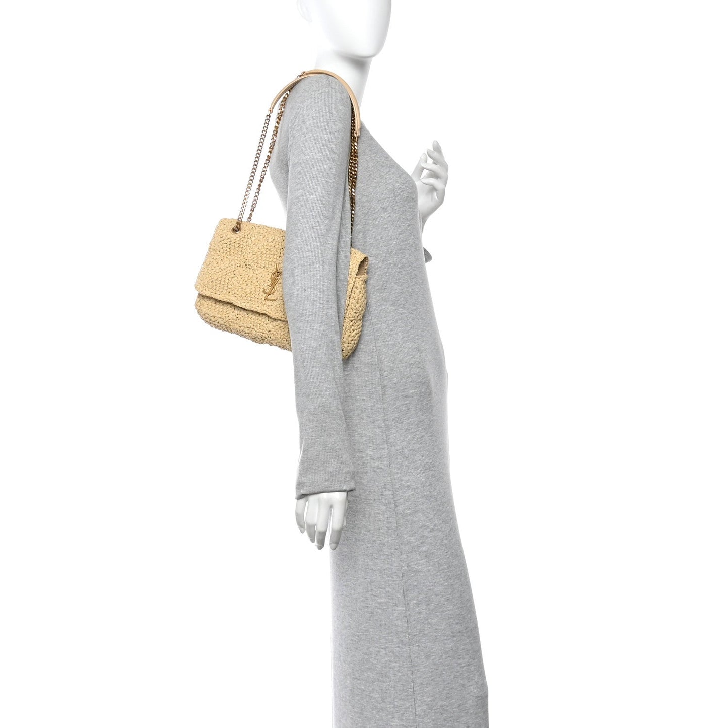 Saint Laurent Raffia Monogram Medium Jamie Shoulder Bag Natural Avorio