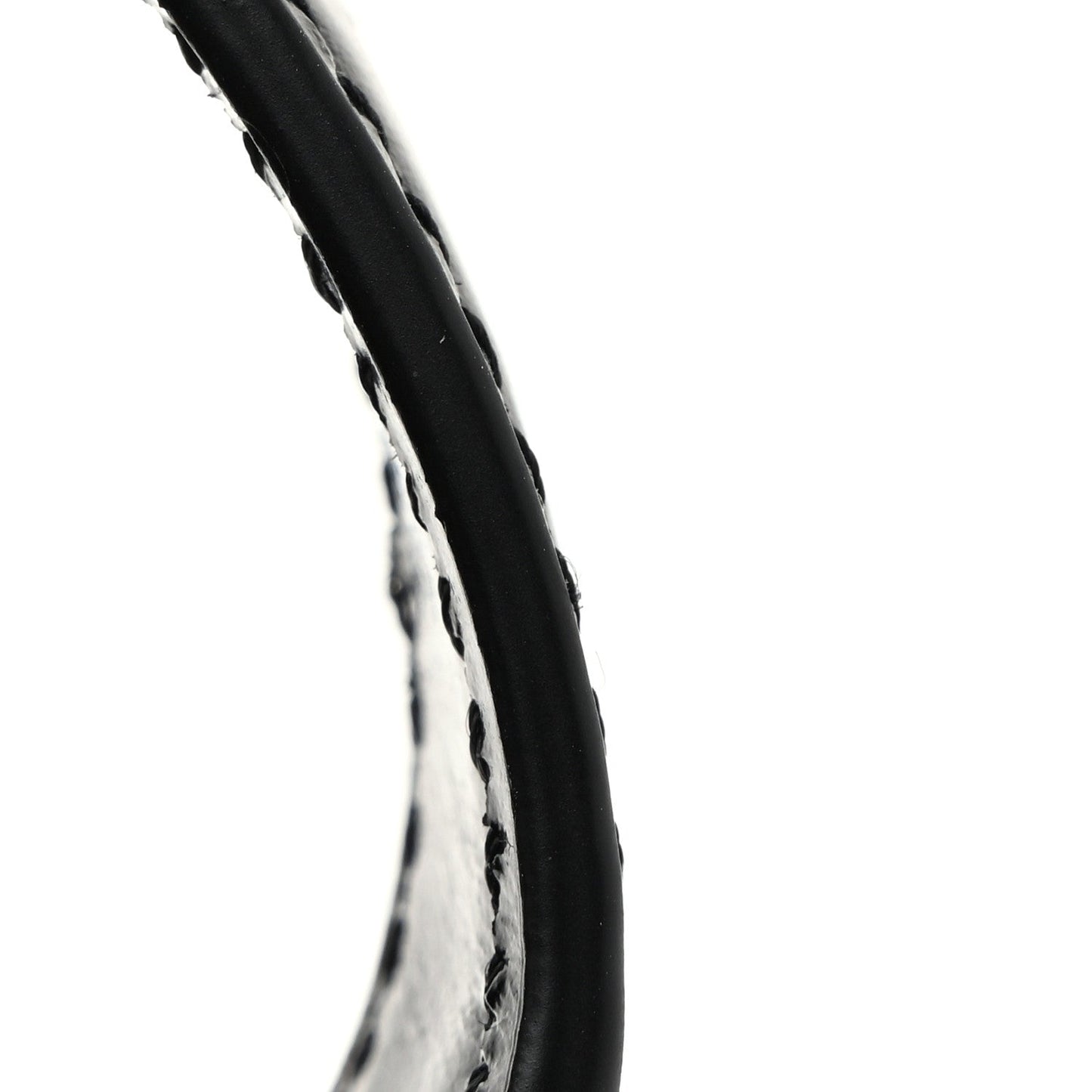 Celine shiny calfskin shoulder bag strap in black, close-up stitched edge