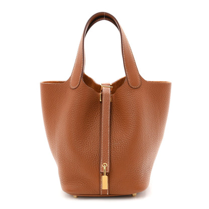 Taurillon Clemence Picotin Lock 18 PM Bucket Bag Gold