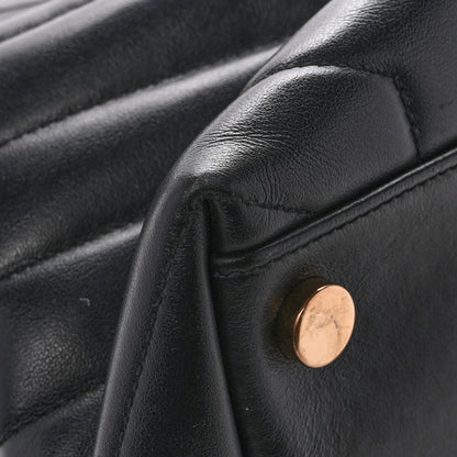 Saint Laurent Calfskin Y Quilted Monogram Large Loulou Chain Satchel Black