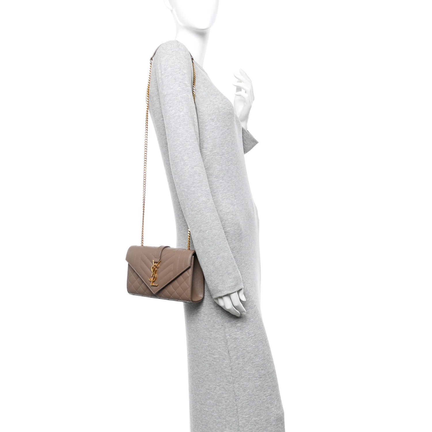 Saint Laurent Grain De Poudre Matelasse Triquilt Small Monogram Satchel Dark Beige