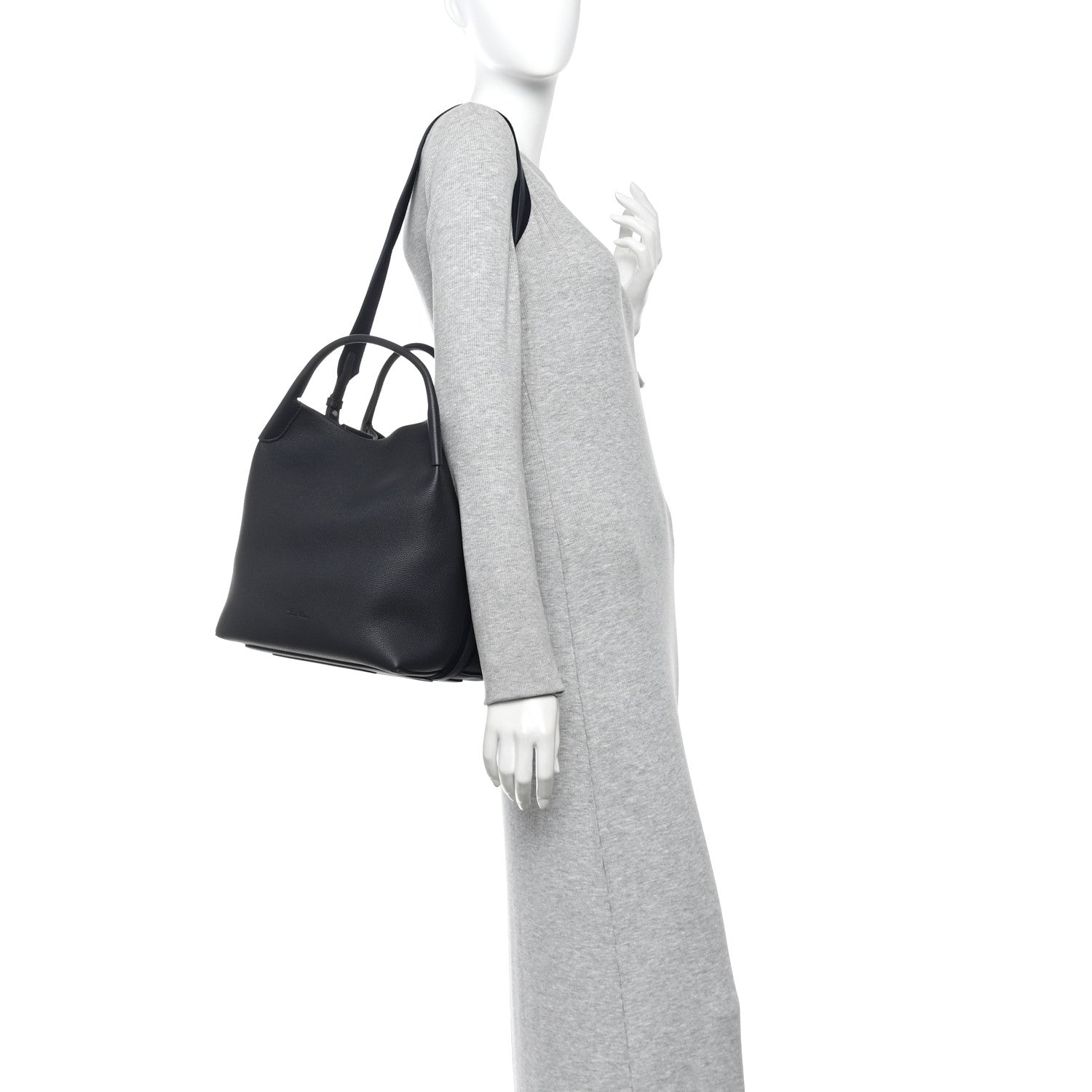 Large grained calfskin tote bag in dark navy with two top handles