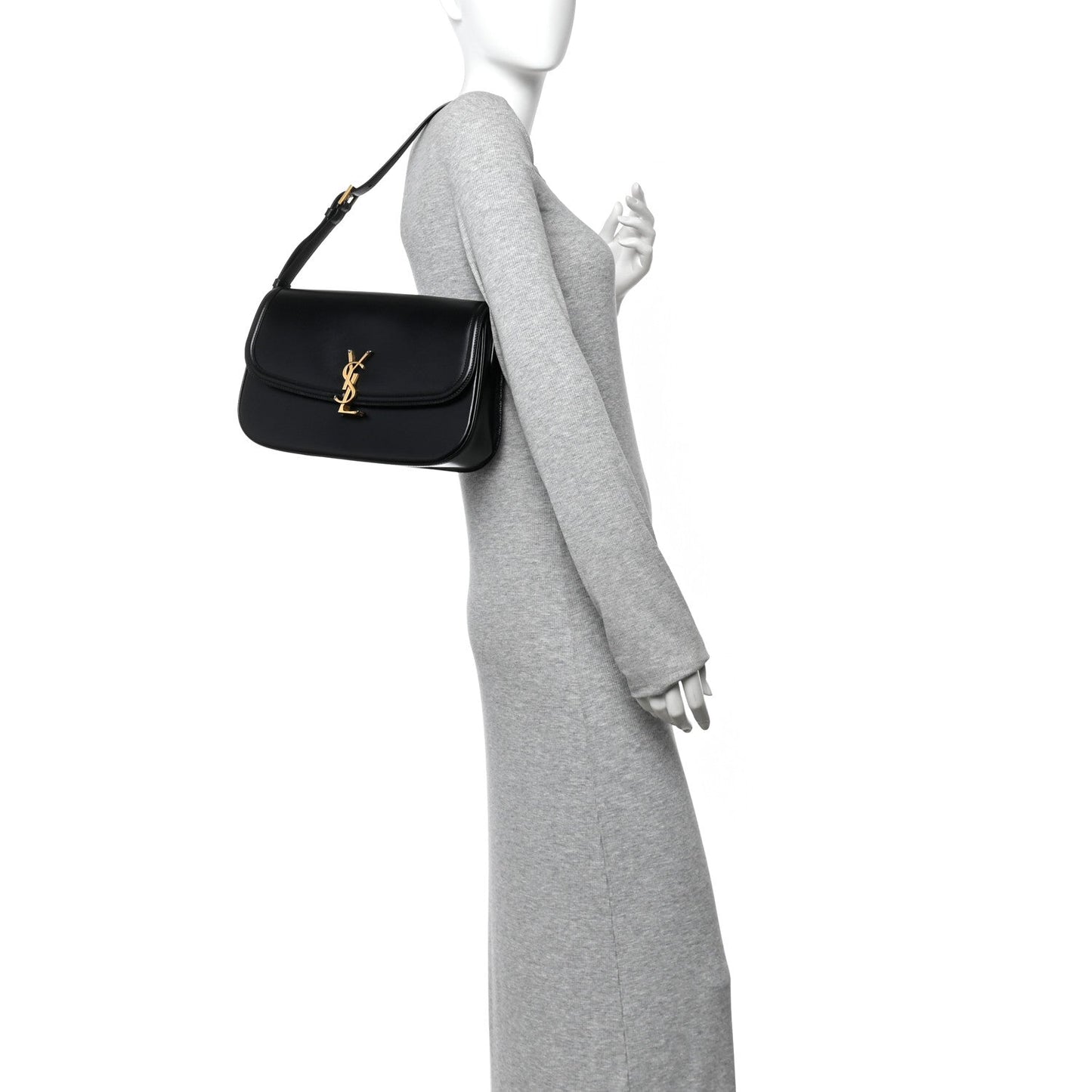 Saint Laurent Box Calfskin Monogram Large Solferino Shoulder Bag Black