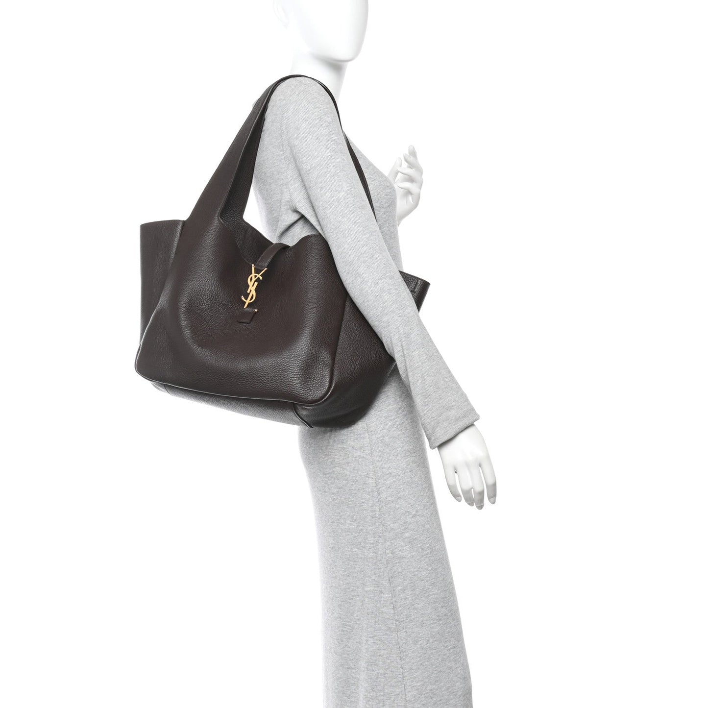Saint Laurent Grained Deerskin Bea Tote Sweet Chocolate