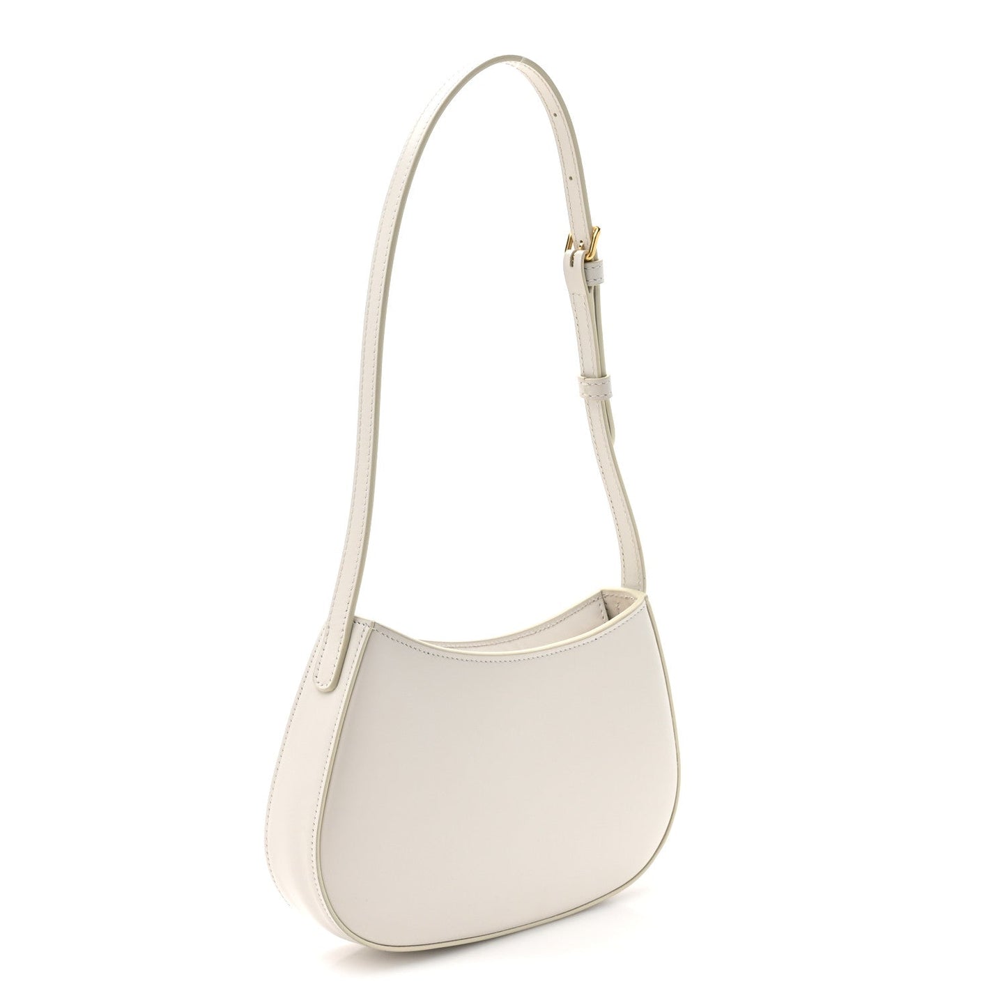 Rice cream shiny shoulder bag with curved hobo shape and gold-tone top strap hardware