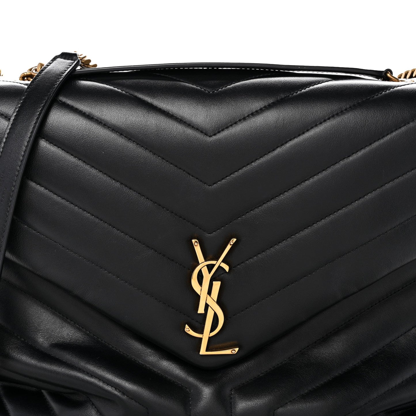 Saint Laurent Calfskin Y Quilted Monogram Large Loulou Chain Satchel Black