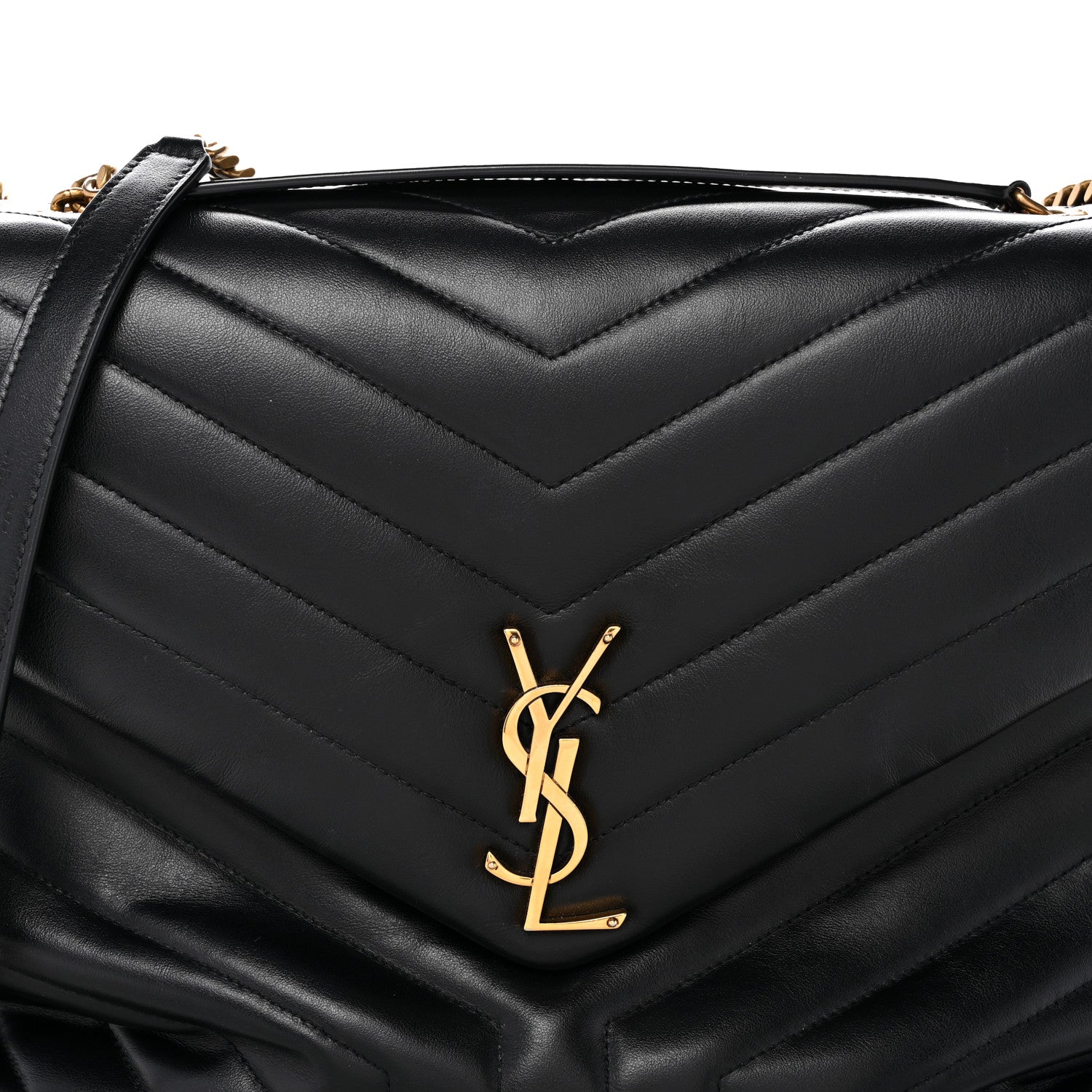 Saint Laurent Calfskin Y Quilted Monogram Large Loulou Chain Satchel Black