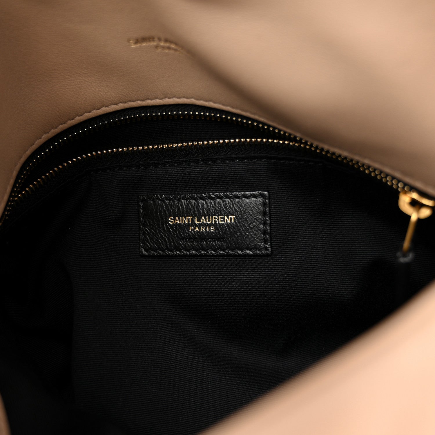Saint Laurent Lambskin Quilted Small Loulou Puffer Monogram Chain Satchel Dark Beige