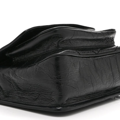 Saint Laurent Crinkled Calfskin Matelasse Monogram Baby Niki Chain Satchel Black