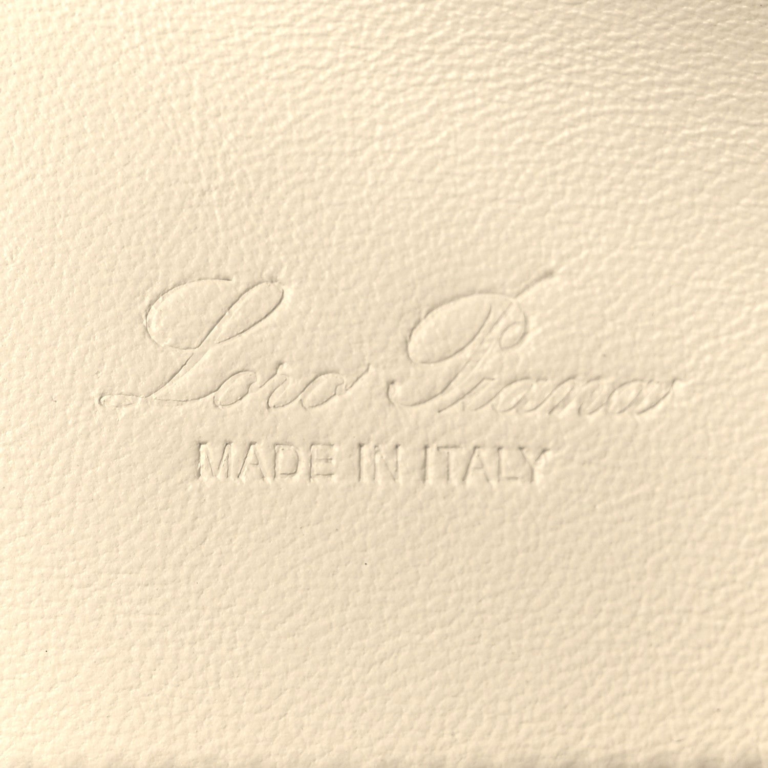Grained calfskin pouch in white with embossed logo and 'MADE IN ITALY'