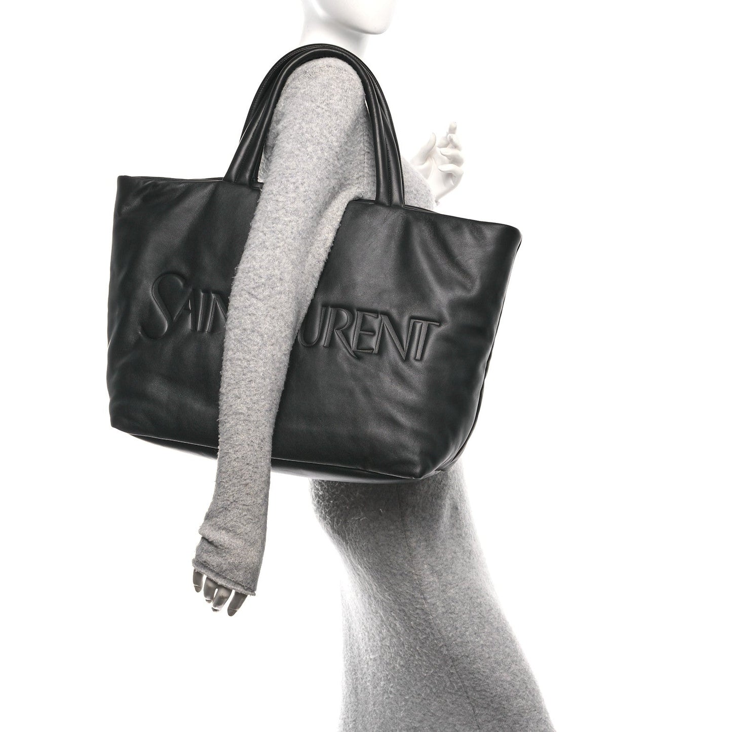SAINT LAURENT Lambskin Wide Puffer Tote Black