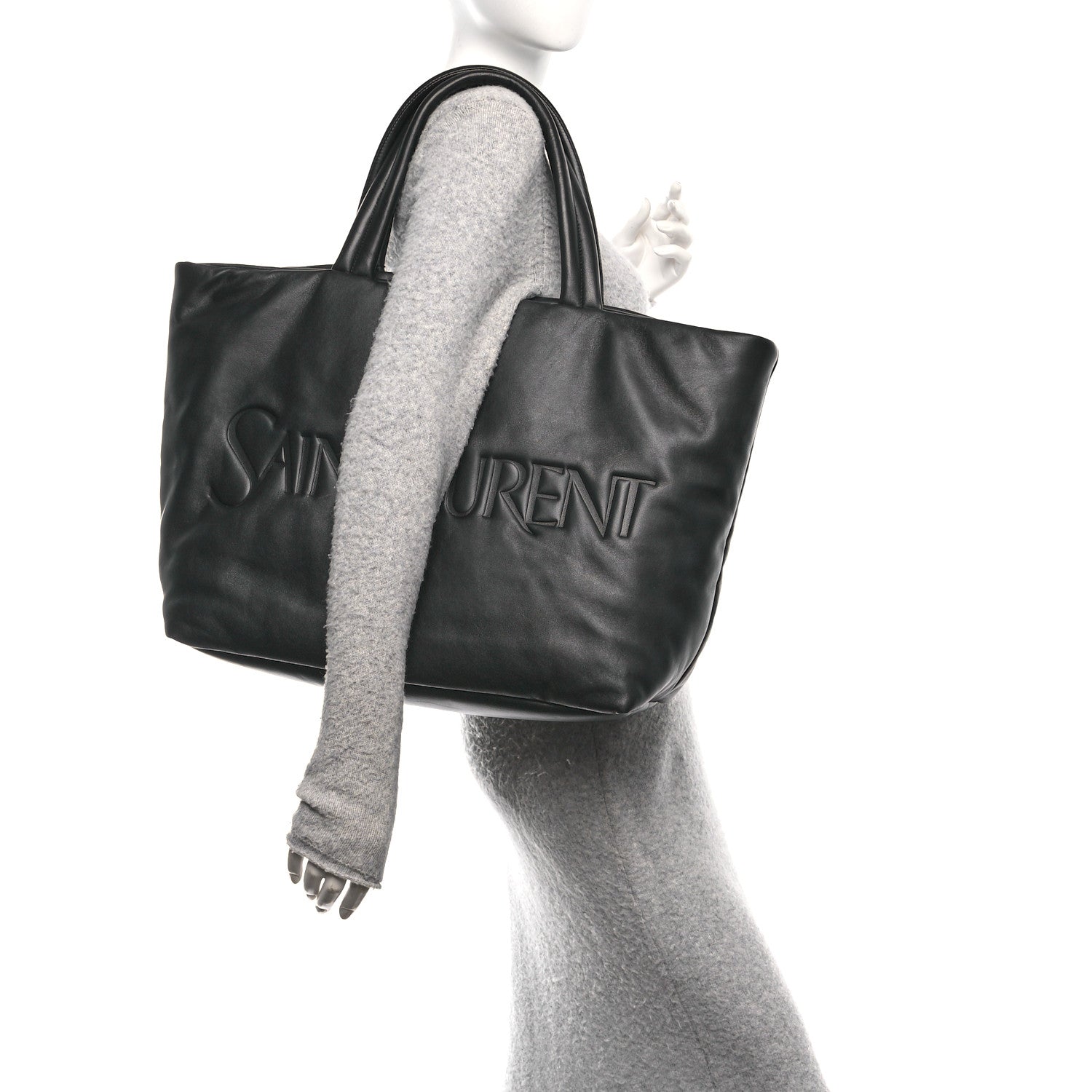 SAINT LAURENT Lambskin Wide Puffer Tote Black