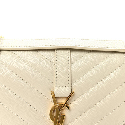 Saint Laurent Grain De Poudre Medium Triquilt Monogram Satchel Crema Soft