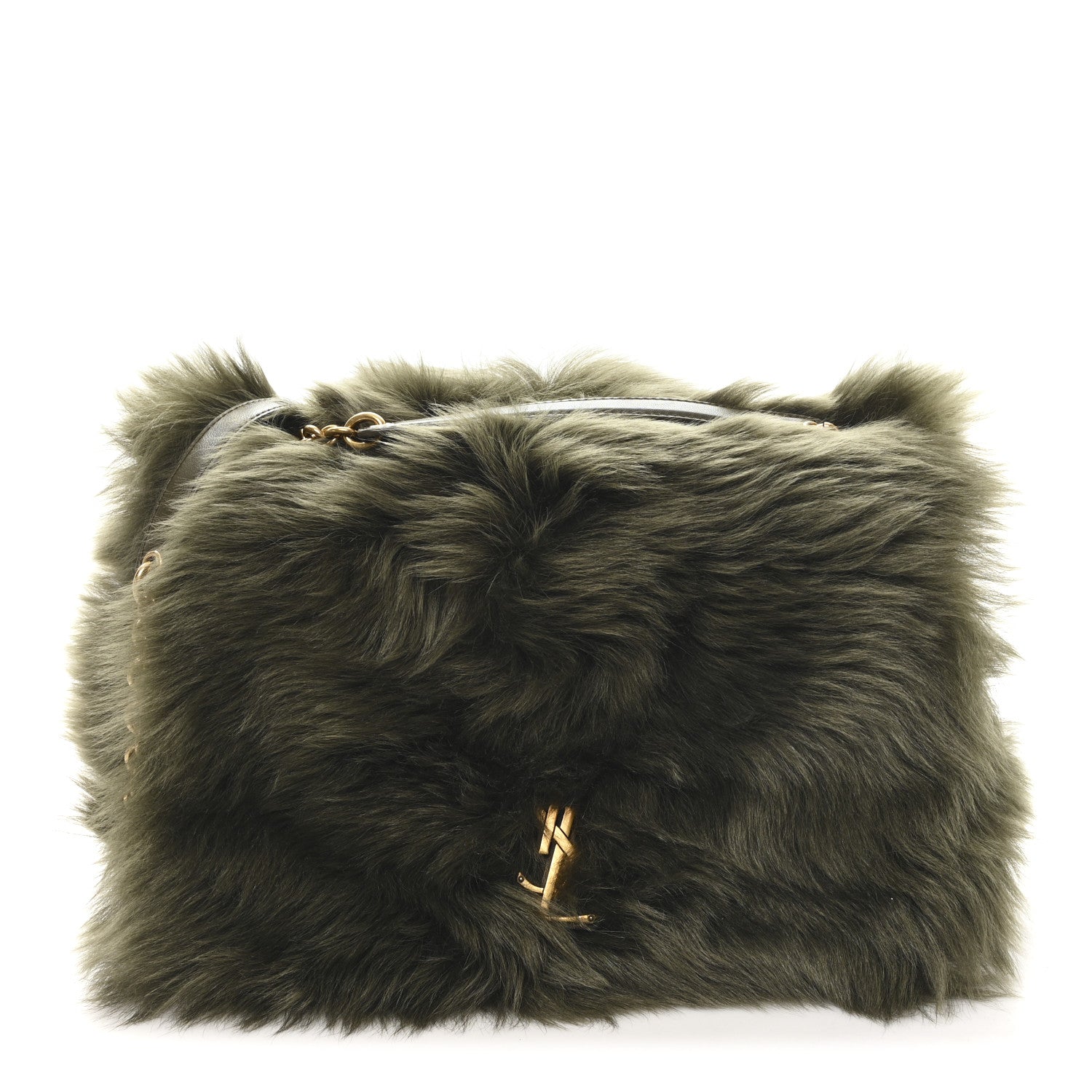 Saint Laurent Jamie 4.3 Shearling Fur Medium Shoulder Bag Olive Ranch