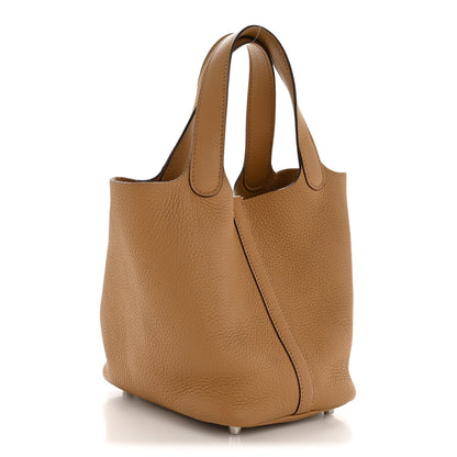 Picotin Lock 18 PM Taurillon Clemence Leather Bucket Bag Biscuit