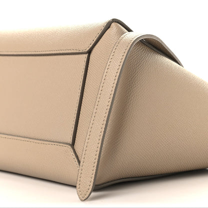 Celine light taupe micro belt bag side close-up of shoulder strap and stitching