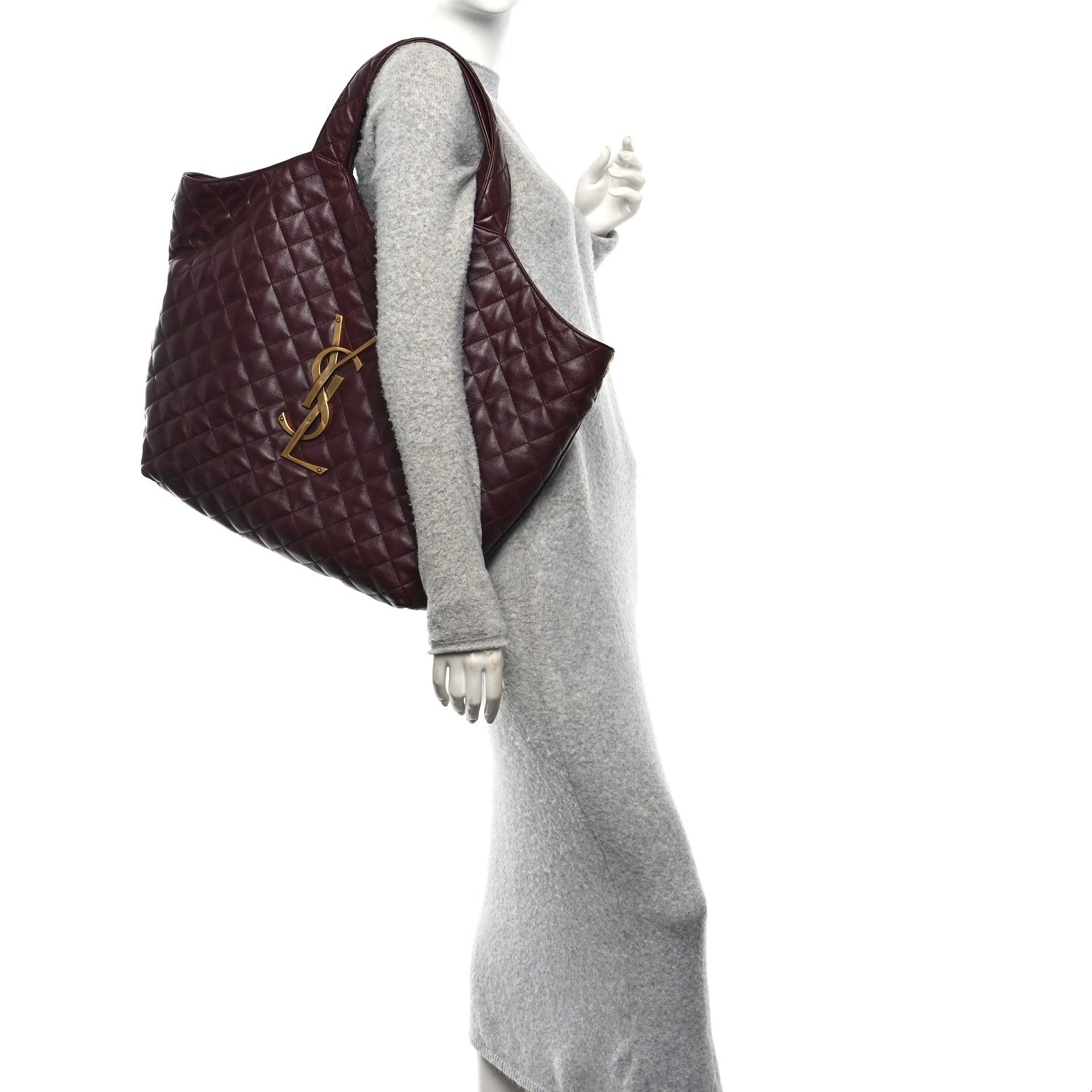 Saint Laurent Lambskin Quilted Maxi Icare Shopping Tote Rouge Cabernet