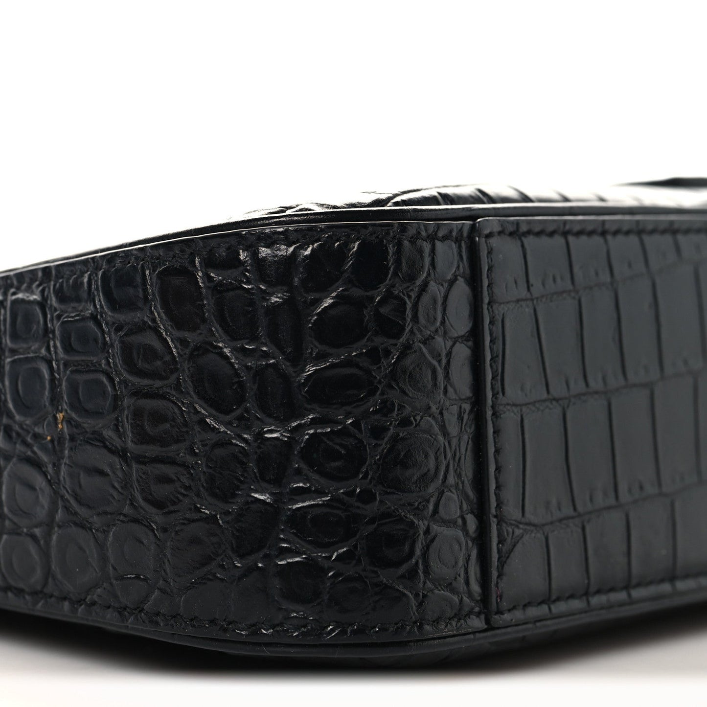 SAINT LAURENT Calfskin Crocodile Embossed Le 5 A 7 Hobo Shoulder Bag Black