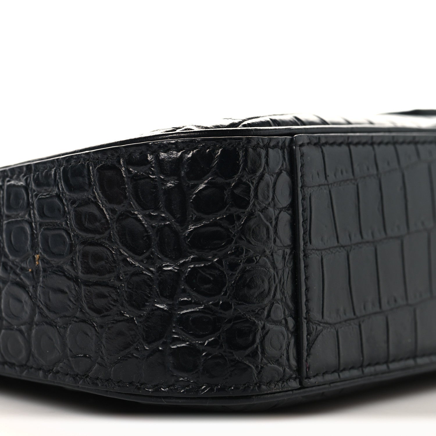 SAINT LAURENT Calfskin Crocodile Embossed Le 5 A 7 Hobo Shoulder Bag Black