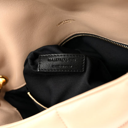 Saint Laurent Lambskin Quilted Small Loulou Puffer Monogram Chain Satchel Dark Beige