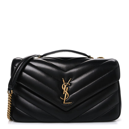 Saint Laurent Lambskin Chevron Quilted Medium Loulou Shoulder Bag Black