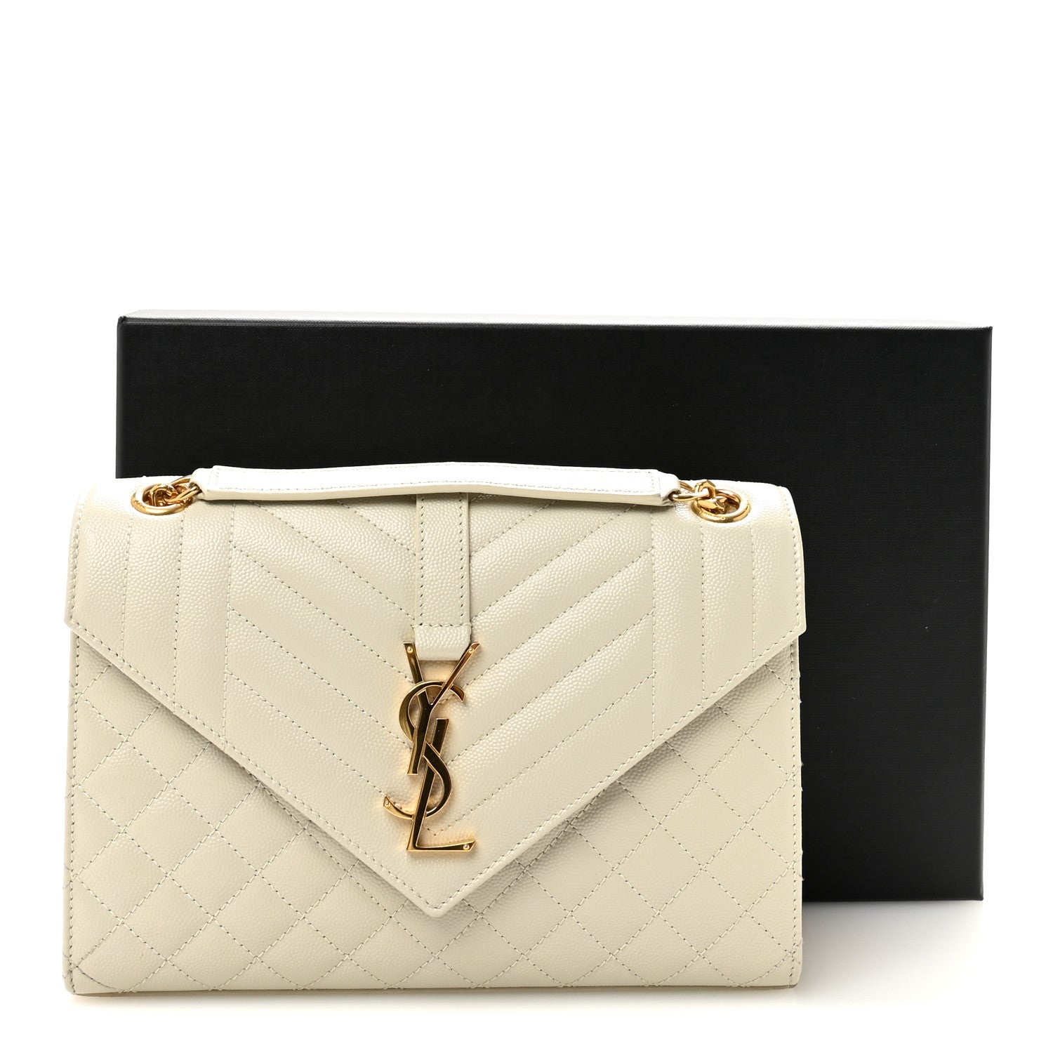 Saint Laurent Grain De Poudre Medium Triquilt Monogram Satchel Crema Soft