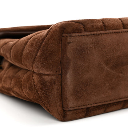 Saint Laurent Suede Calfskin Y Quilted Monogram Small Loulou Chain Satchel Bark Brown
