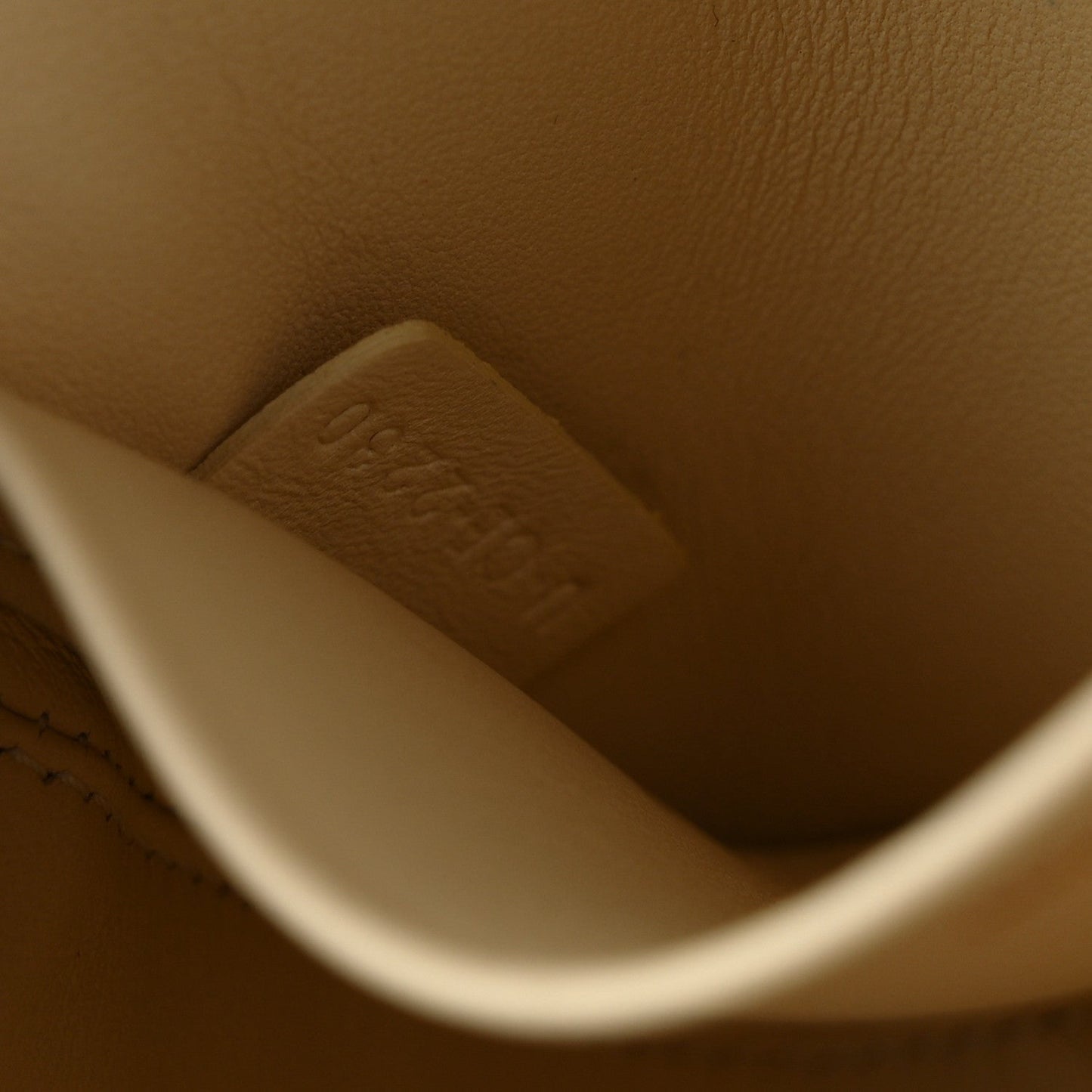 Inside view of nude calfskin lining with embossed Celine logo