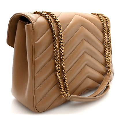 Saint Laurent Lambskin Chevron Quilted Large Loulou Bag Natural Tan