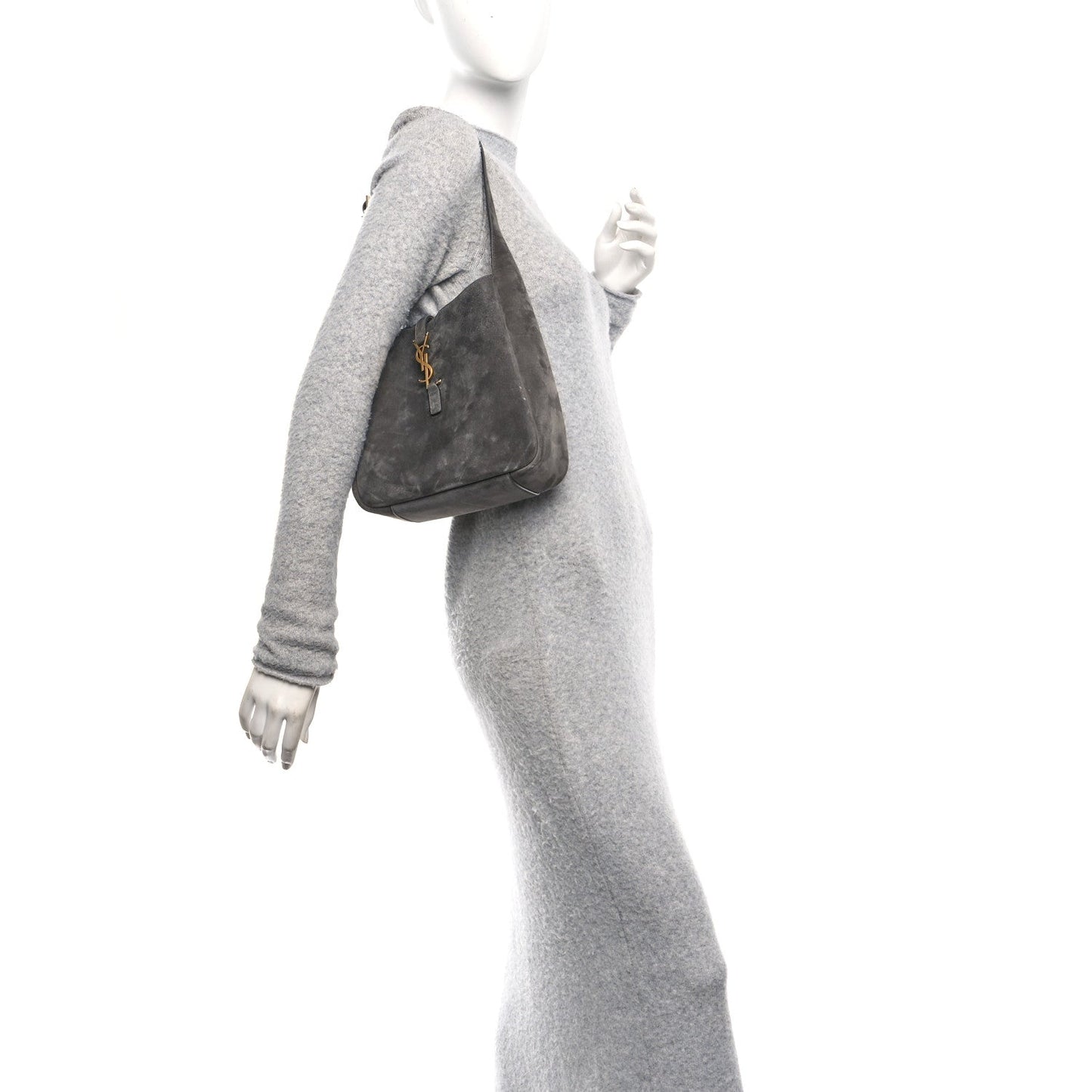 Saint Laurent Suede Small Le 5 A 7 Soft Hobo Urban Grey